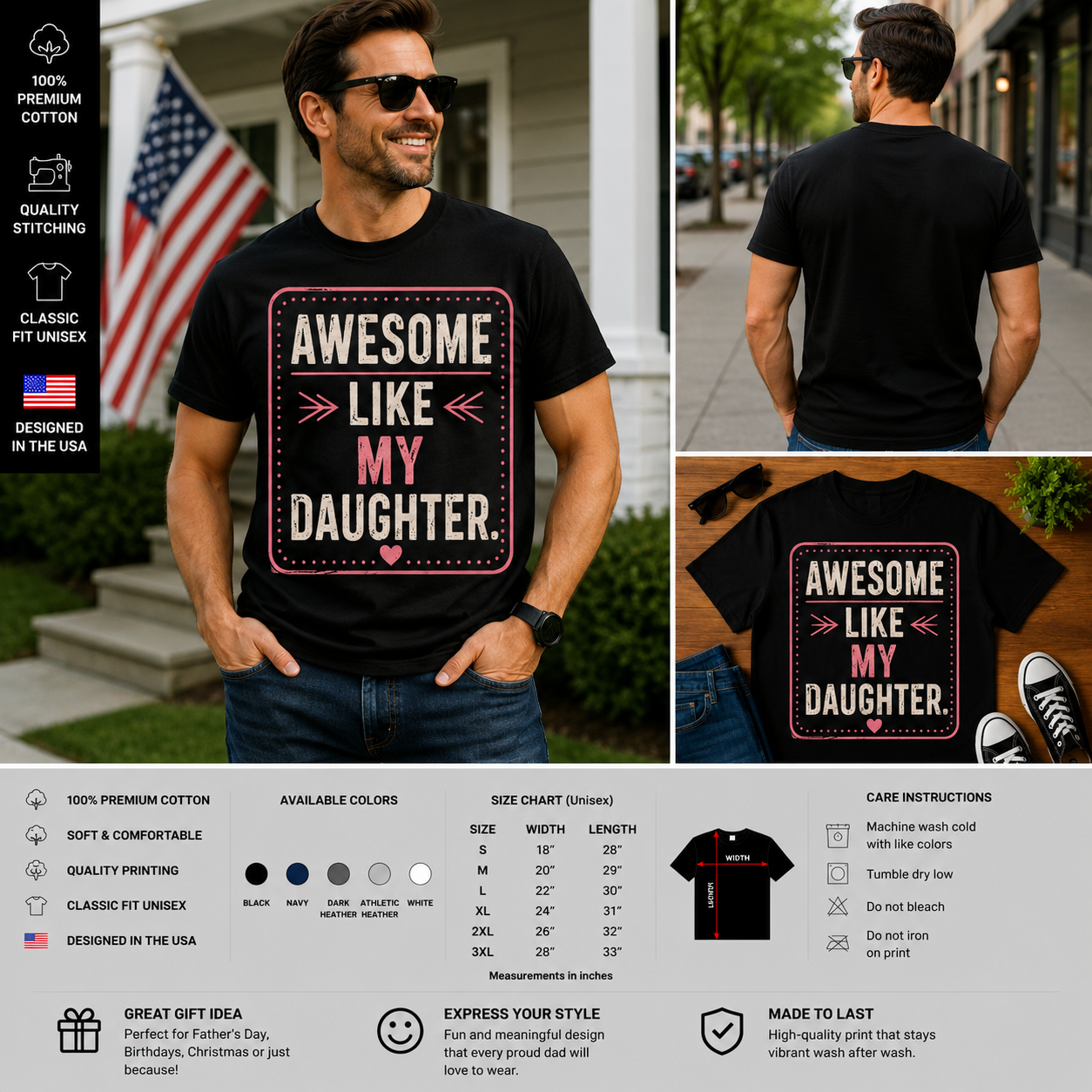 Awesome Like My Daughter Funny Dad T-Shirt – Proud Father Graphic Tee, Father’s Day Gift for Dad