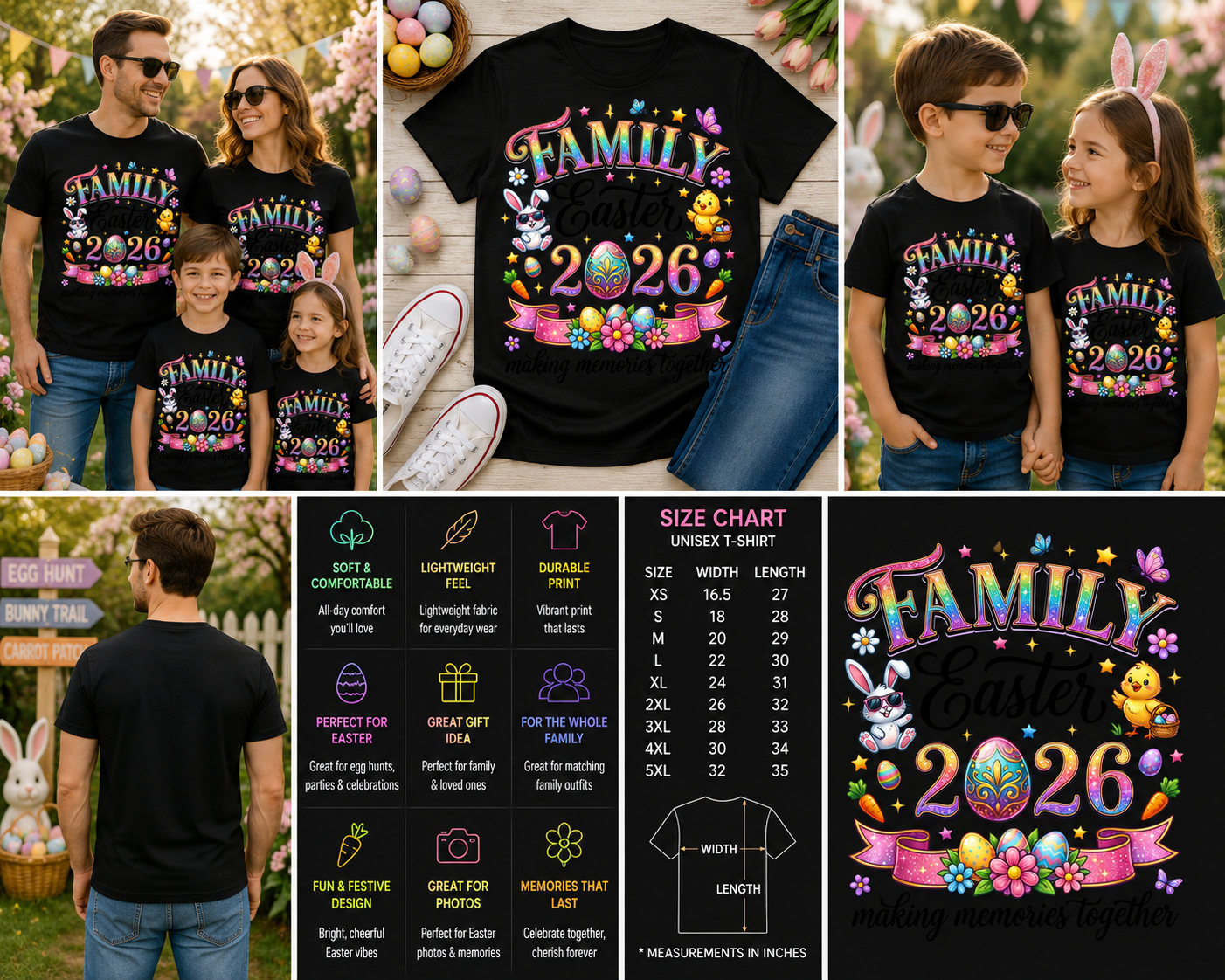 Family Easter 2026 T-Shirt – Making Memories Together Bunny & Chick Graphic Tee