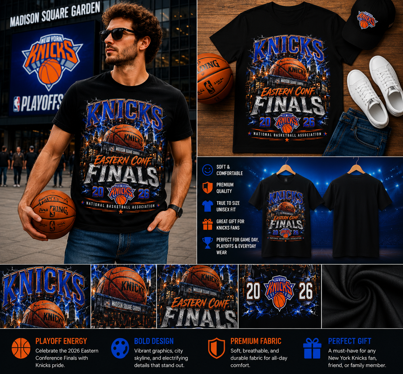 New York Knicks Eastern Conference Finals 2026 Basketball Fan Graphic T-Shirt