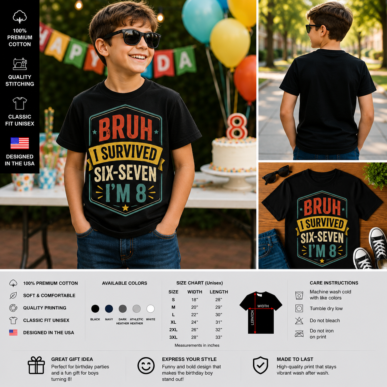 Bruh I Survived 6 & 7 I’m 8 Funny 8th Birthday Shirt for Boys