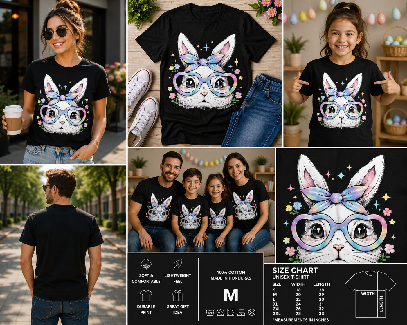 Cute Bunny Rabbit Face with Tie Dye Glasses Happy Easter Graphic T-Shirt