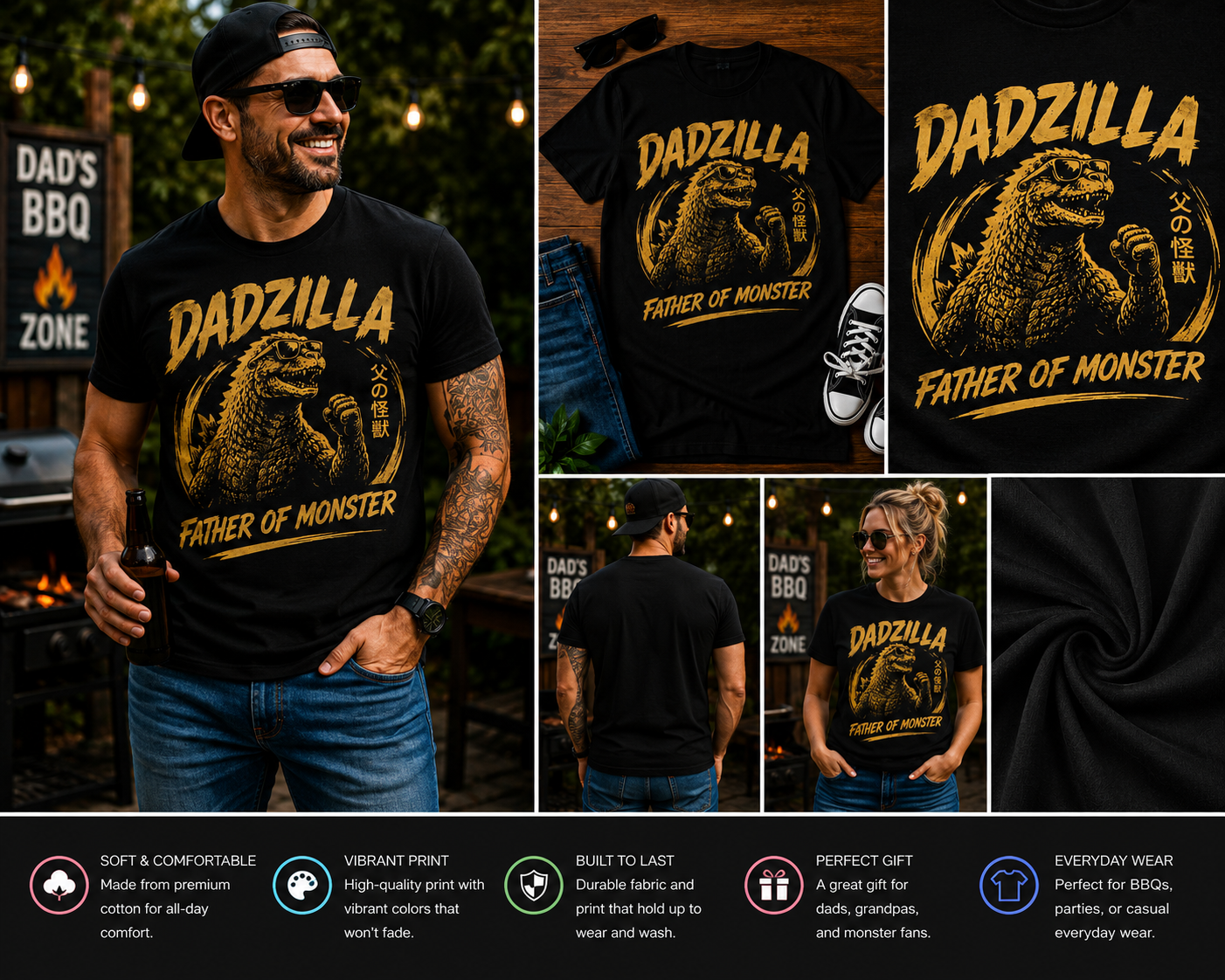 Dadzilla Father of Monster Funny Dad T-Shirt – Vintage Kaiju Father’s Day Graphic Tee