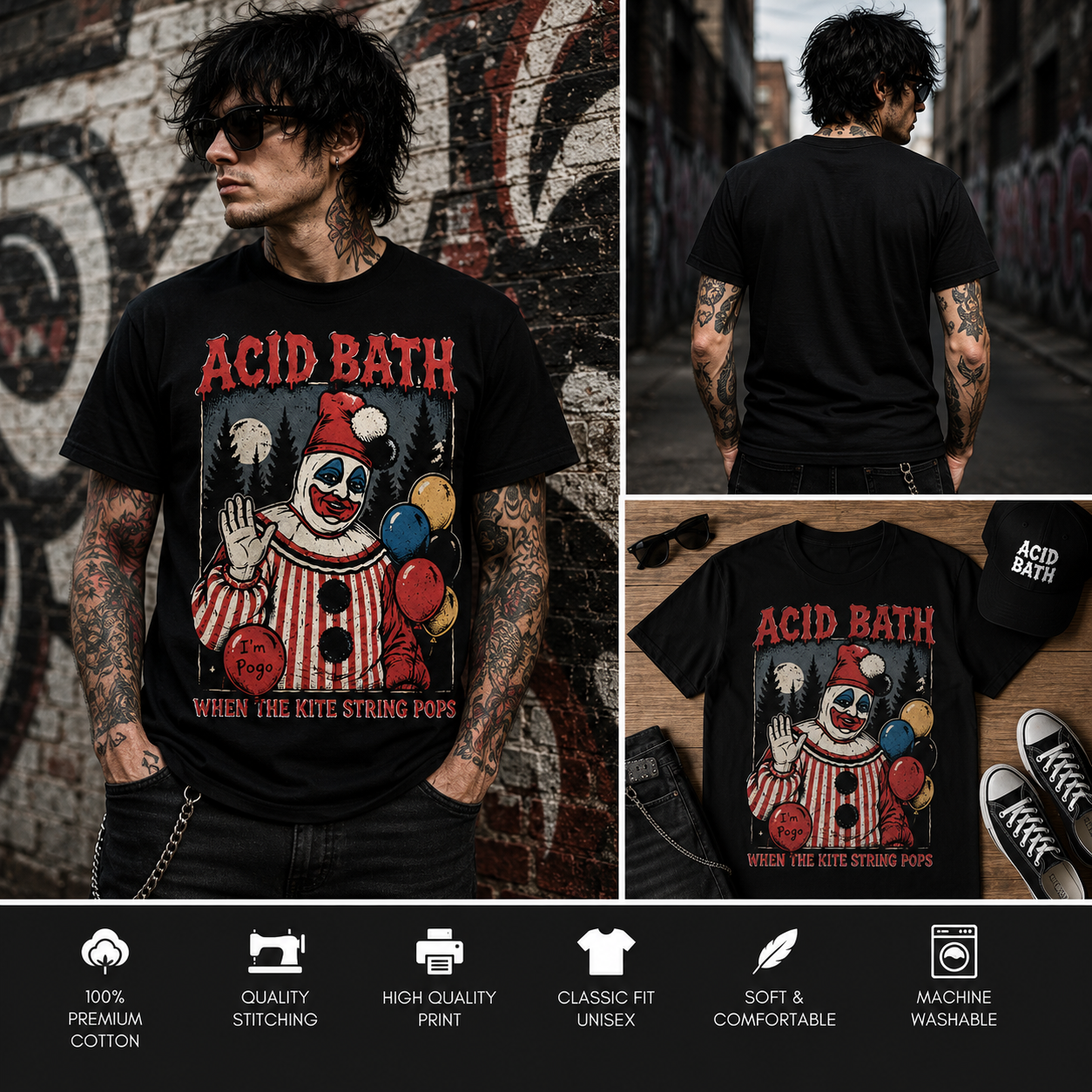 Acid Bath “I’m Pogo” When The Kite String Pops Graphic T-Shirt – Vintage Horror Sludge Metal Tee