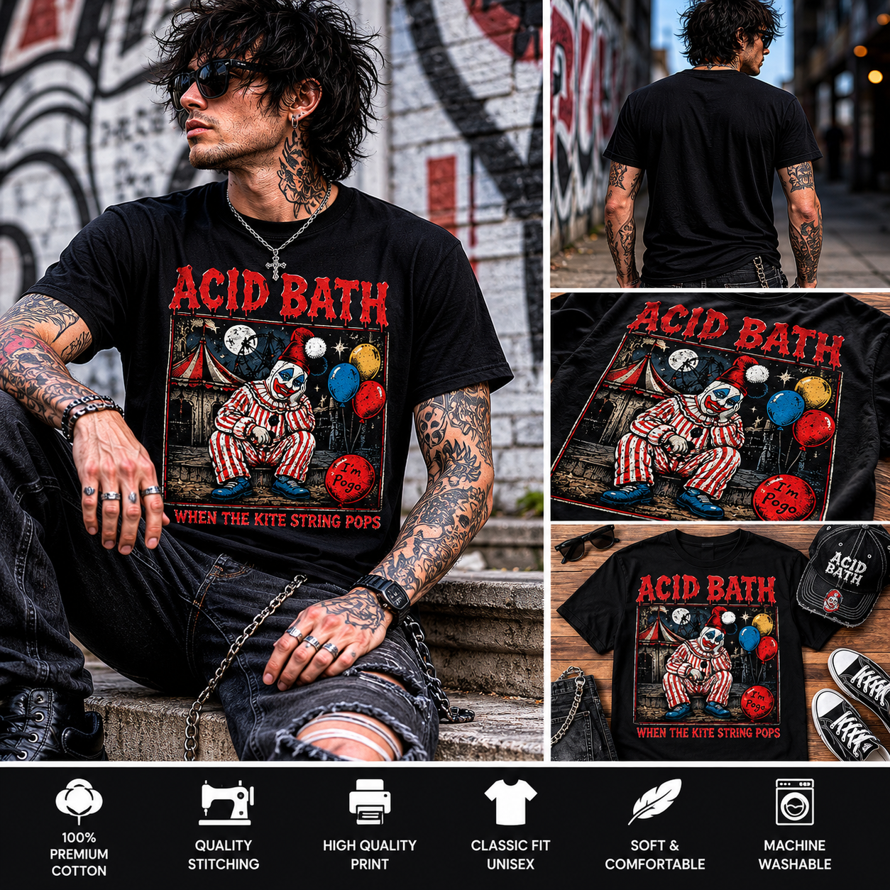 Acid Bath “I’m Pogo” When The Kite String Pops Vintage Horror Graphic T-Shirt – Sludge Metal Band Tee