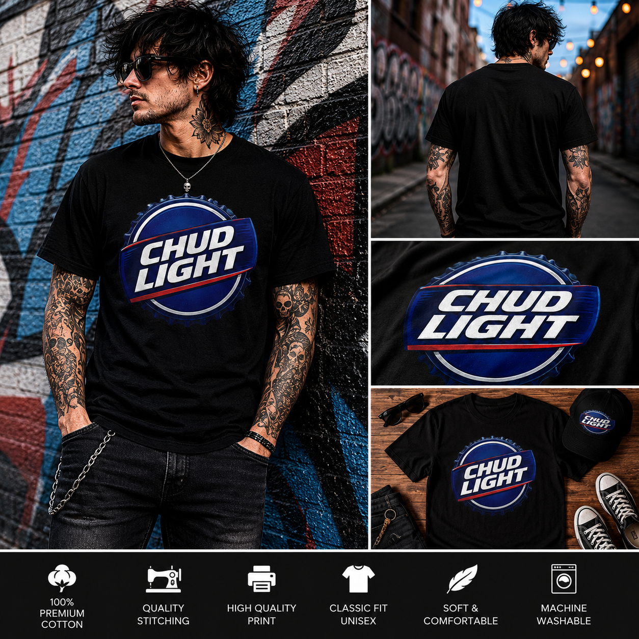 CHUD Light Funny Bottle Cap Parody Beer Logo T-Shirt – Retro Humor Graphic Tee