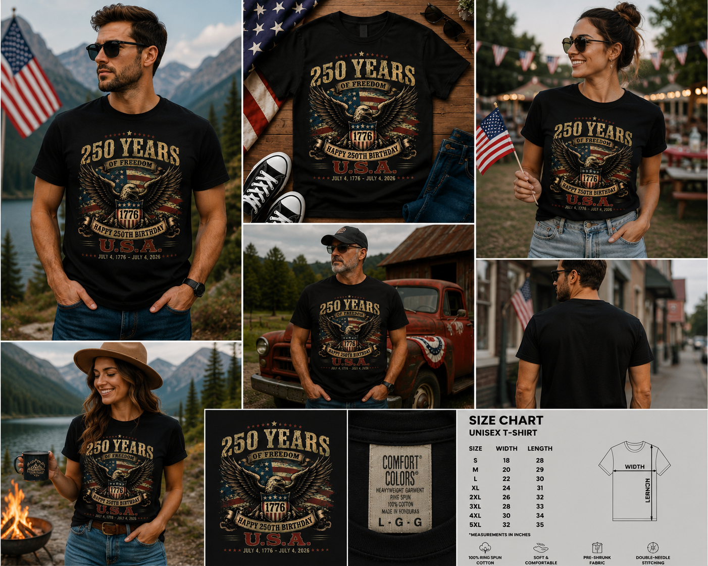 Happy 250th Birthday USA T-Shirt, America 250 Years of Freedom Tee, Patriotic Eagle 1776-2026 Shirt, 4th of July Anniversary Gift