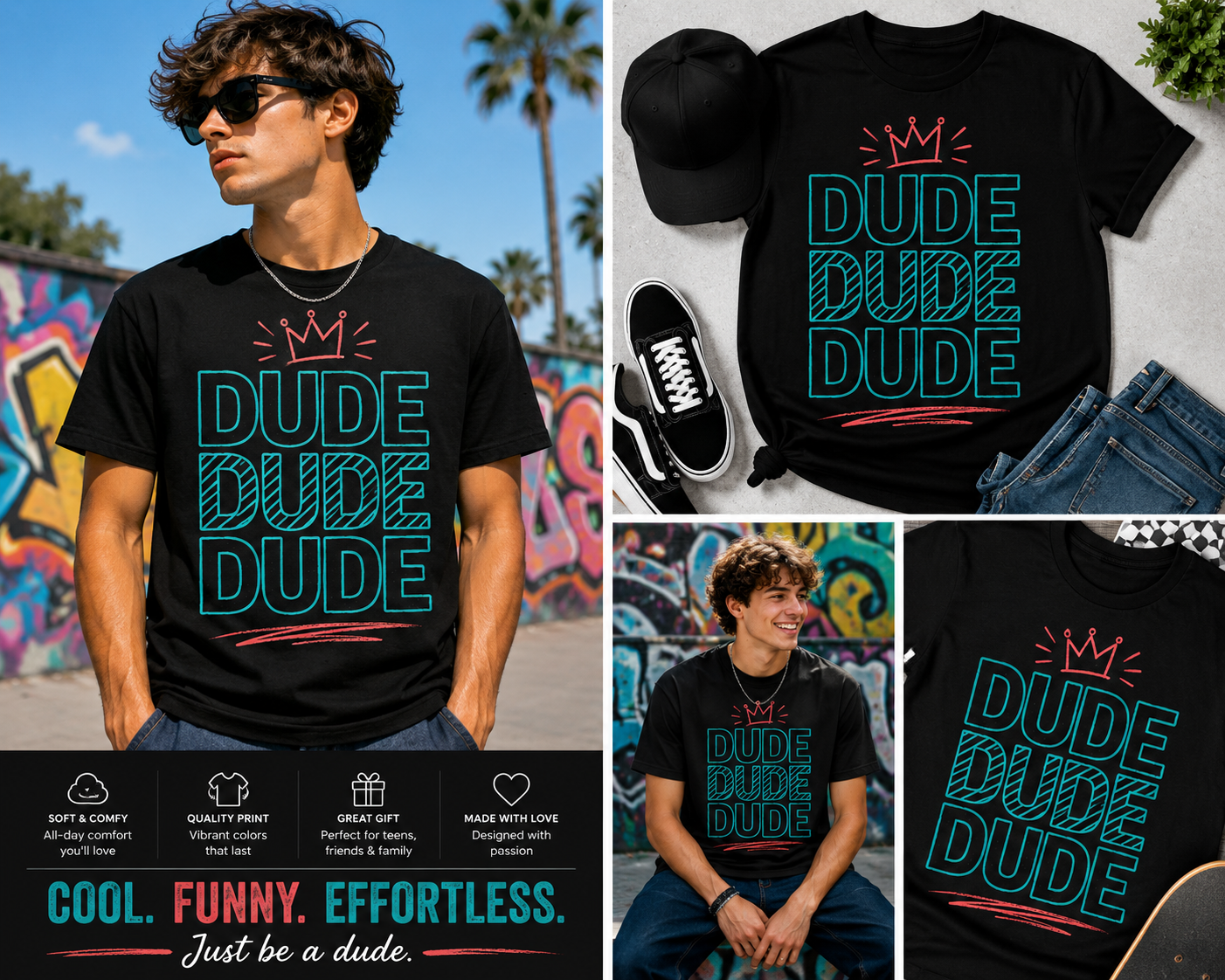 Funny Dude Dude Dude T-Shirt for Teens & Youth