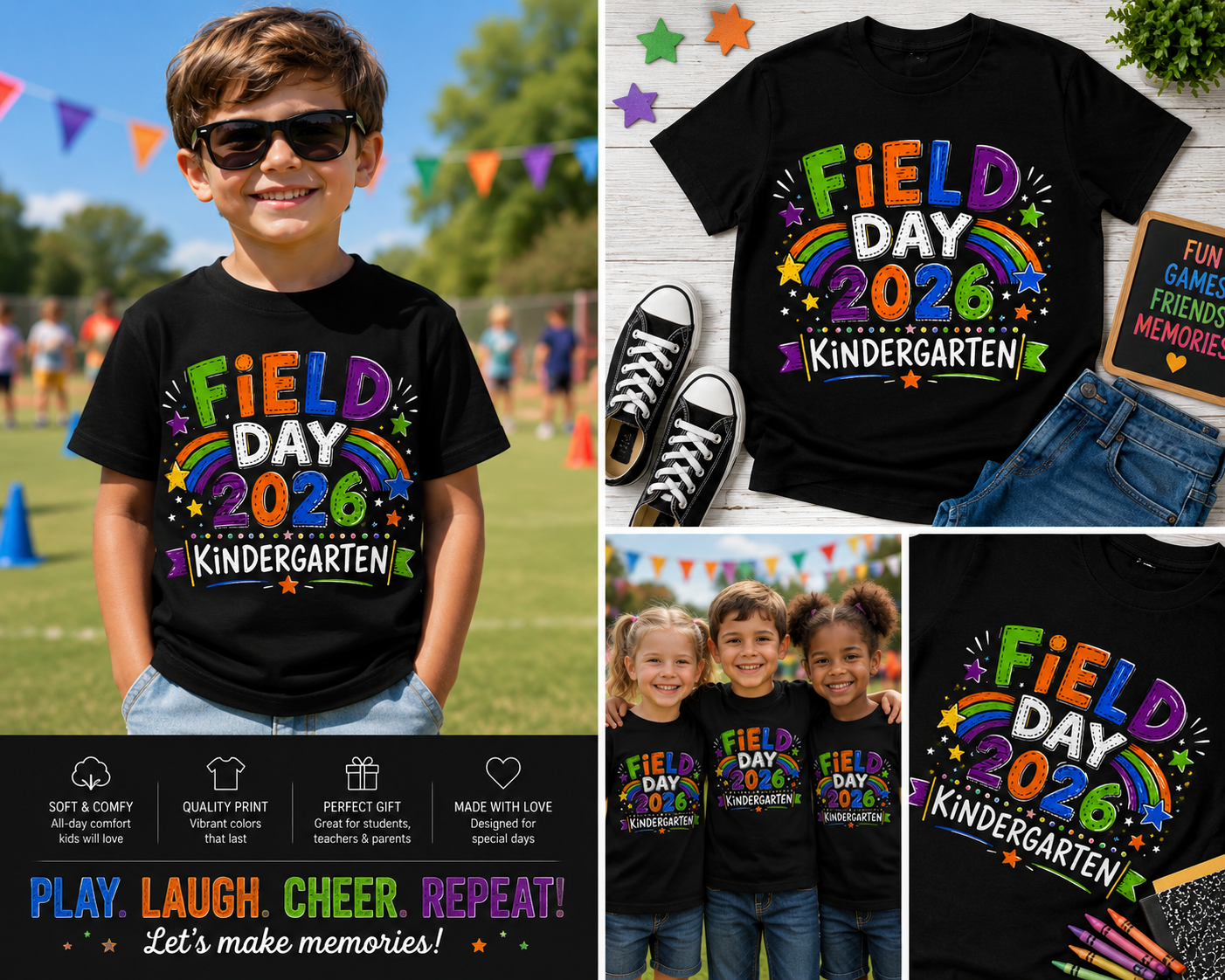 Field Day 2026 Kindergarten Shirt – Colorful Rainbow Graphic Tee