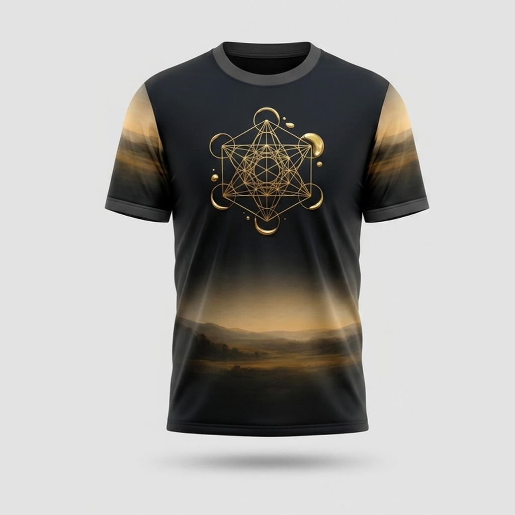 Sacred Metatron Cube Liquid Gold Geometry 3D Aop Tshirt