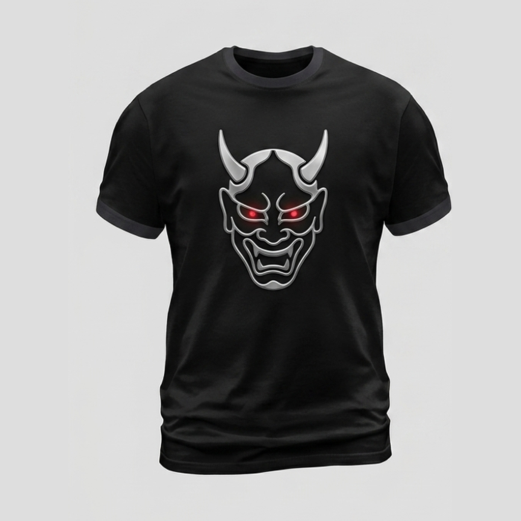 Cyberpunk Silver Oni Demon Mask Streetwear 3D Aop Tshirt