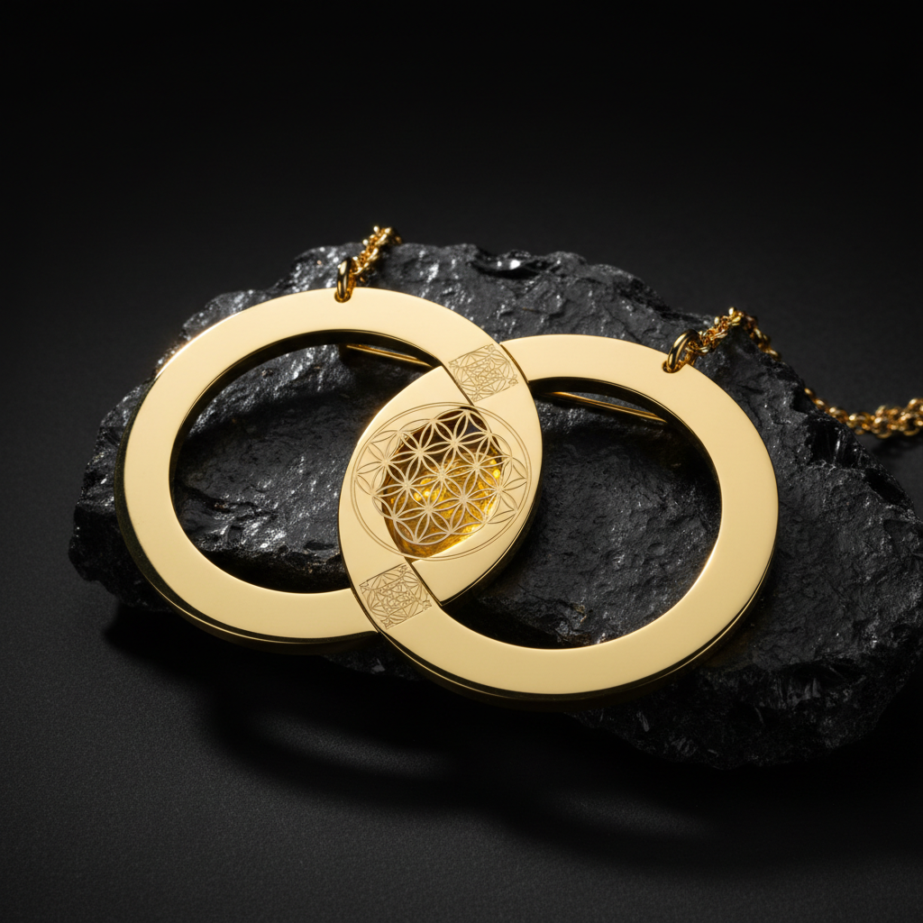 Threadmirth Liquid Gold Vesica Piscis – 24K Gold Sacred Geometry Pendant